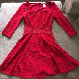 3/4 Sleeve Fit and Flare Red Dress